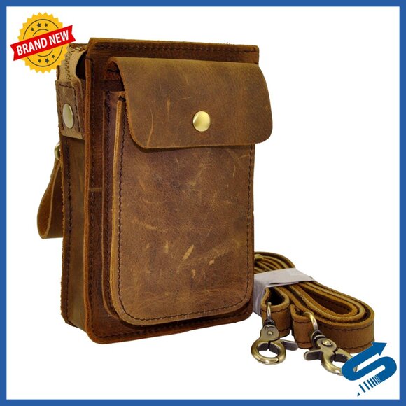 Genuine Leather Messenger Bag Adjustable Strap Waist Pack Retro Chic